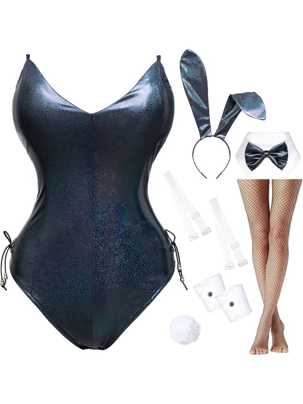Bunny Suit Costume Sparkle Bodysuit Costume w/ Accessories Senpai Cosplay SMALL